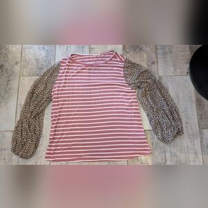 ODDY Pink and White 3/4 Sleeve Blouse with Relaxed Fit